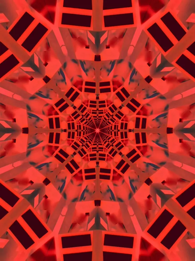 Neon Tunelis Raudonas Fraktalas Kaleidoskopas 3:4 iPad Portretas 60fps Ekrano Užsklanda VJLoops
