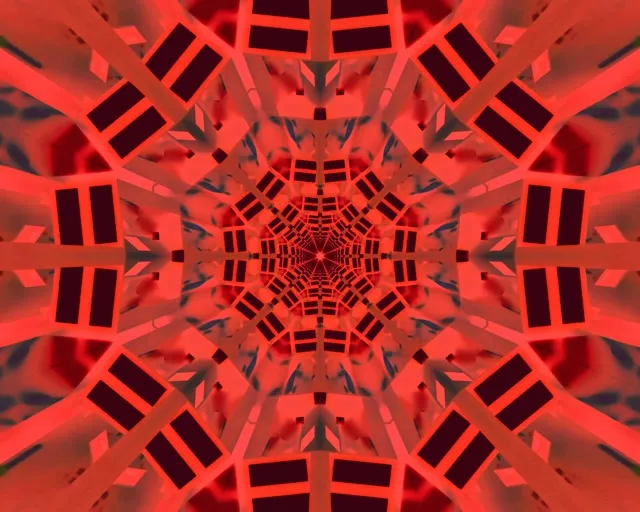 Neona Tunelis Sarkans Kaleidoskops Sprādziens VJ Loop 5:4 Industrial 60fps Ekrānsaudzētājs