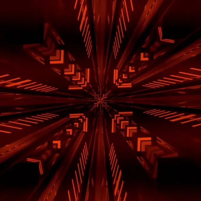 Red Neon Tunnel Kaleidoscope Burst VJ Loop 1:1 Square 60fps Screensaver