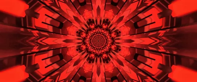 Raudonas Fraktalas Kaleidoskopas Neon Tunelis VJ Loop 2.39:1 Cinemascope 60fps Ekrano Užsklanda