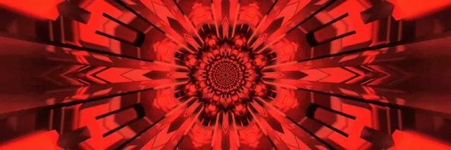 Crveni Fraktal Kaleidoskop Neon Tunel 3:1 Trostruko Širok 60fps Screensaver VJ Loop