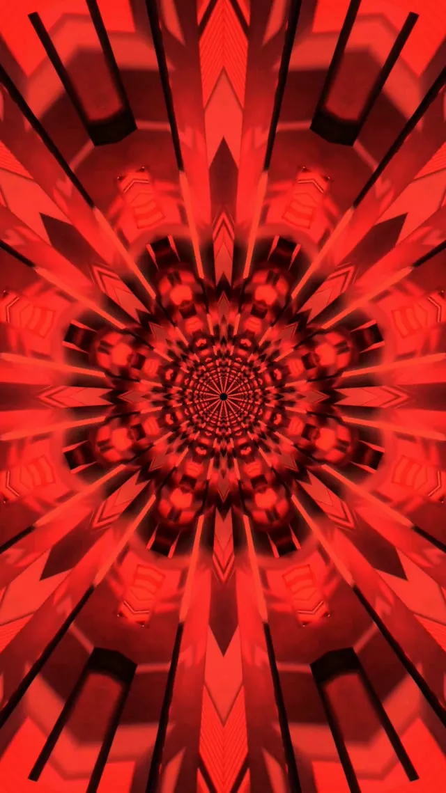 Rød Fraktal Kaleidoskop Neon Tunnel 9:16 Reels 60fps Pauseskærm VJ Loop