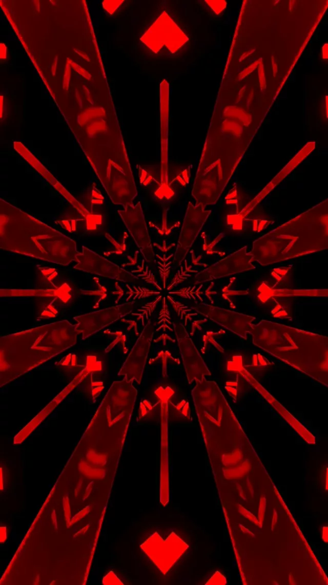 Tunel Neon Roșu Vortex Sabie Caleidoscop VJ Loop 9:16 Reels 60fps Screensaver
