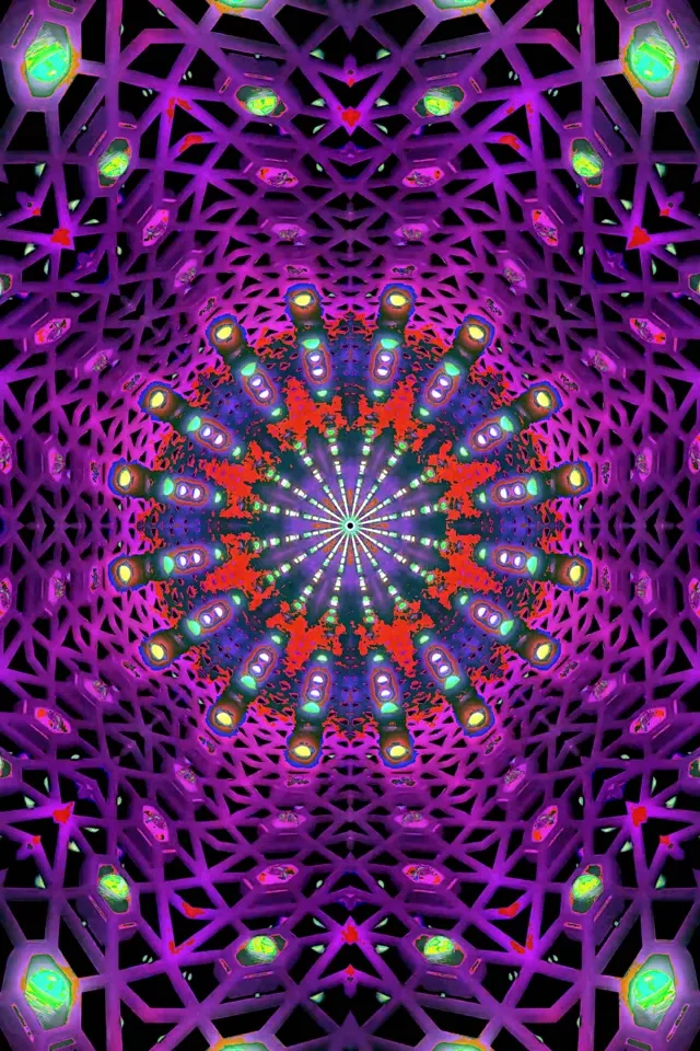 Tunnel ya Neon Fractal Kaleidoscope Mlipuko 2:3 Photo Portrait 60fps Hifadhi ya Skrini VJLoops
