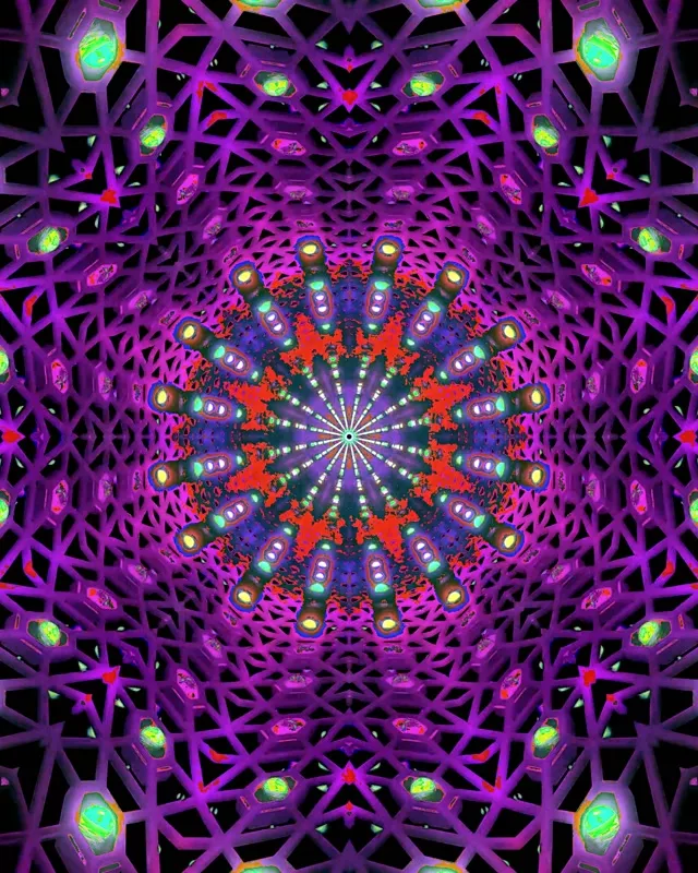 Vj loop Neonowy Tunel Czerwony Fioletowy Fraktalny Kalejdoskop 4:5 Instagram 60fps Wygaszacz