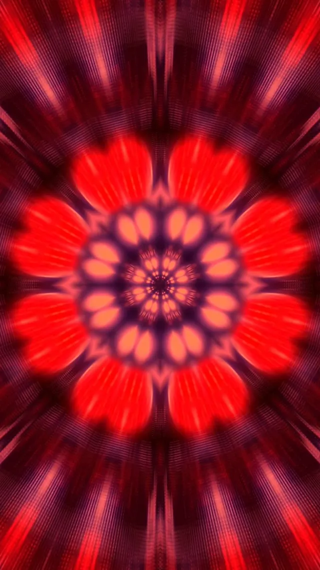 Neon Tunnel Red Fractal Kaleidoscope Burst Vj Loop 9:16 Reels 60fps Screensaver