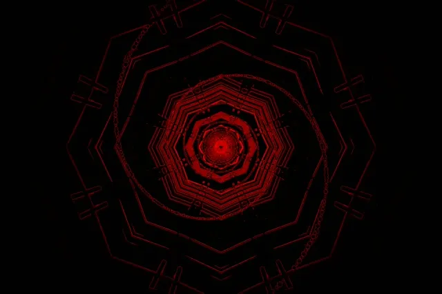 מנהרת נאון מערבולת מתומן אדומה 3:2 surface 60fps שומר מסך VJLoops