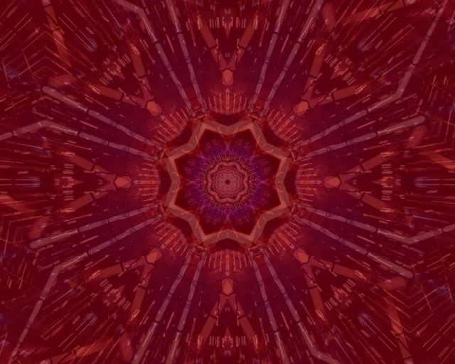 Červený neonový tunel kaleidoskop hvězdný výbuch VJ Loop 5:4 industrial 60fps spořič obrazovky