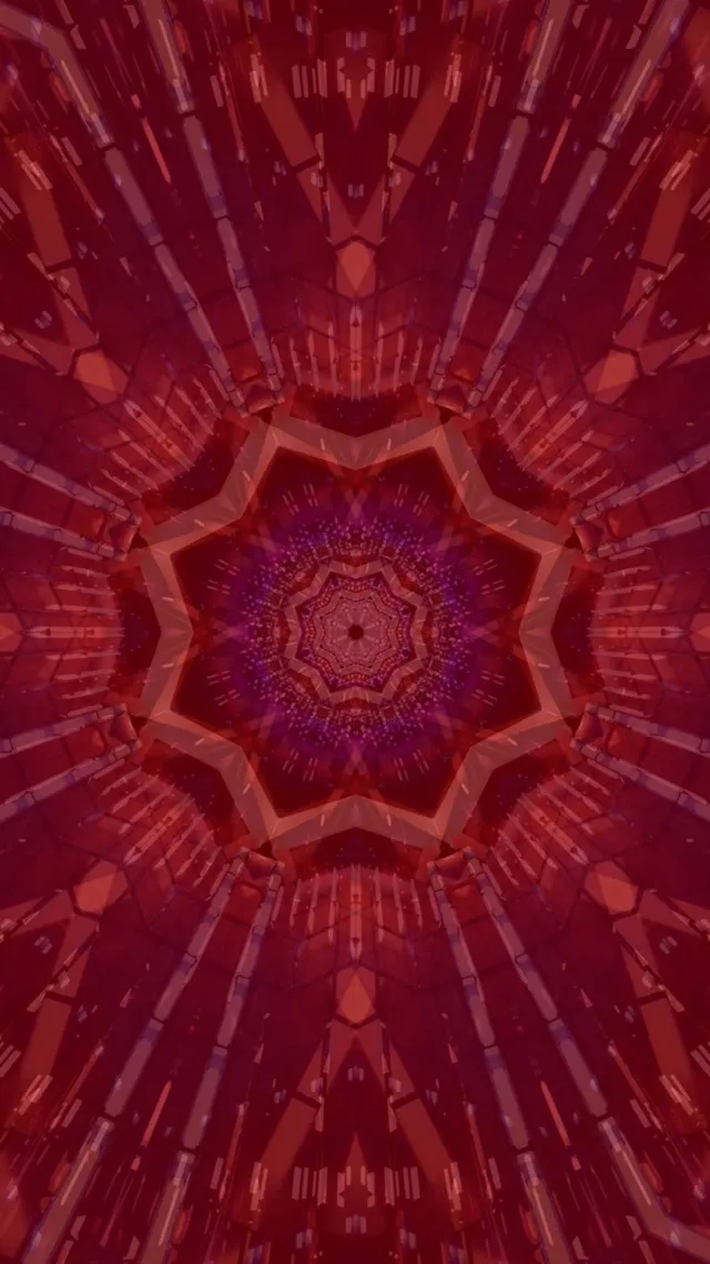 Neon Tunnel Red Star Kaleidoscope Vj Loop 9:16 Reels 60fps Screensaver