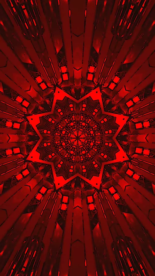 Rød Neon Tunnel Stjerne Kaleidoskop Pauseskærm 60fps 9:16 Reels VJ Loop