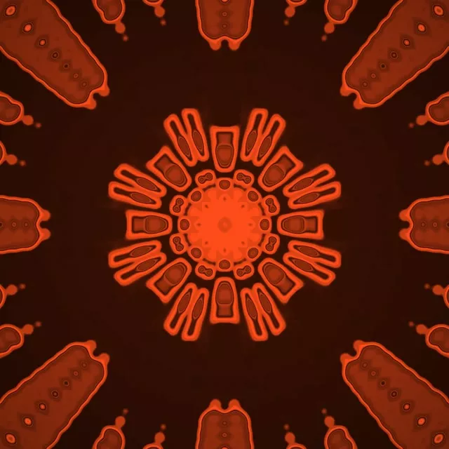 Rooi Neon Tunnel Radiale Kaleidoskoop Uitbarsting | 1:1 Vierkant 60fps Screensaver VJ Loop