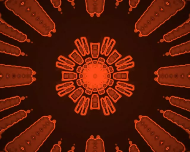 Explosão Caleidoscópio Túnel Neon Laranja VJ Loop 5:4 Industrial 60fps Protetor de Tela