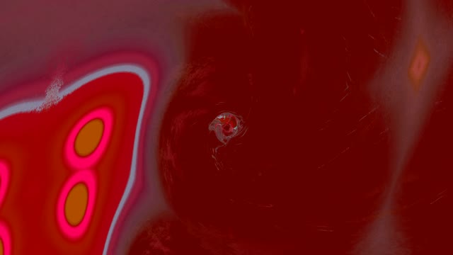 Tunnel neon rosso vibrante con cerchi geometrici luminosi, loop VJ 4K sfondo in movimento con animazione luce dinamica