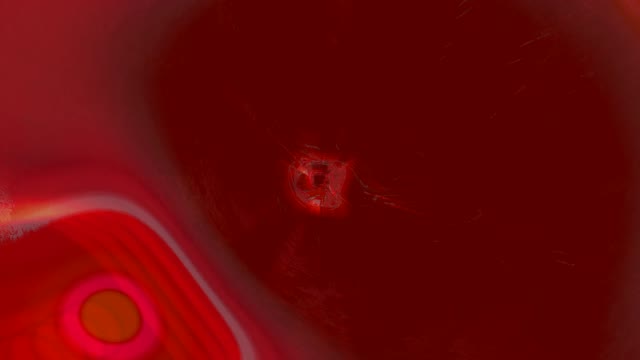 Tunnel neon rosso scuro con cerchi geometrici luminosi e scie di luce fluide, loop VJ astratto 4K