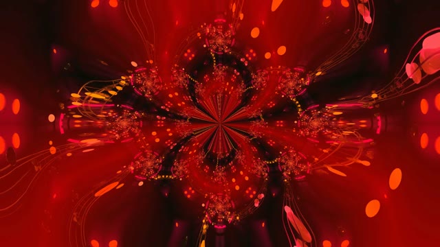 Red neon tunnel na may radial particle bursts 60fps mesmerizing light effects