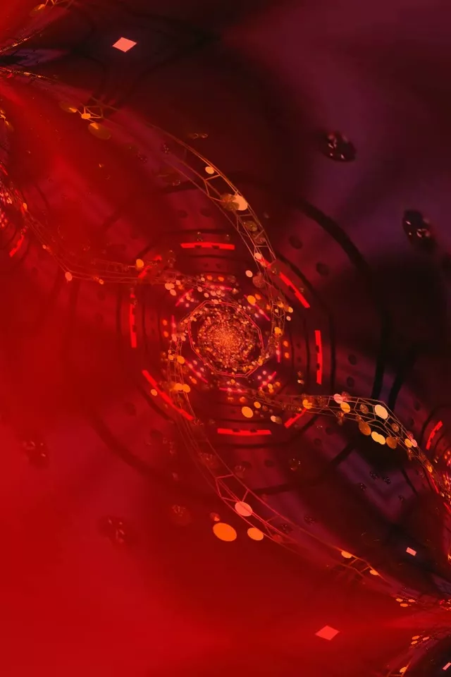 Red pulsating spiral neon tunnel 9:16 60fps screensaver VJ loop