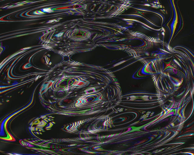 SCHRITT 1: Das Bild zeigt ein abstraktes, psychedelisches Neon-Tunnel-Muster mit irisierenden