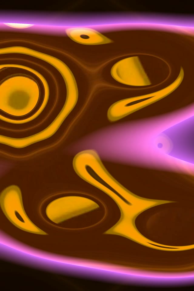 SCHRITT 1: Das Bild zeigt einen braunen Neon-Tunnel mit leuchtend gelben abstrakten Formen (Augen,