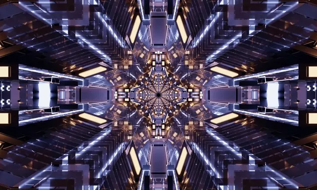 Vj loop Neon Tunnel Fractal Kaleidoscope 5:3 wide 60fps Screensaver