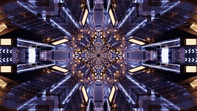 Sci-Fi Neon Tunnel Gold Blue Screensaver 4K UHD 60fps VJ Loop