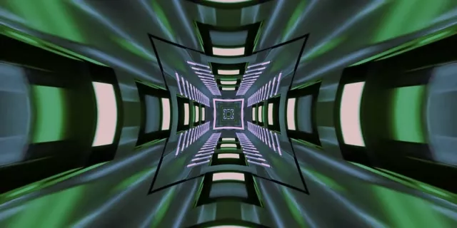 Neonový Tunel Kaleidoskop Kříž VJ Loop 2:1 Univisium 60fps Spořič