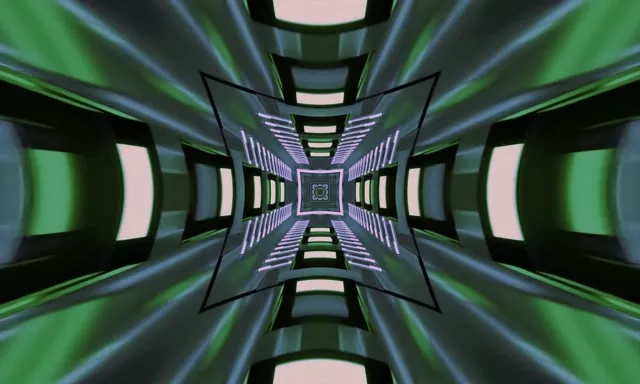 Neon Tunel Kaleidoskop Kvadrat Vorteks VJLoops 5:3 Wide 60fps Čuvar ekrana
