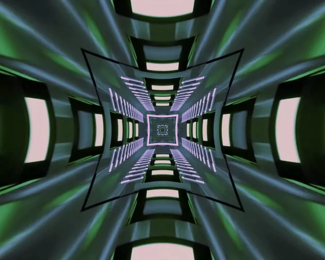 Neonový Tunel Kaleidoskop VJ Loop 5:4 industrial 60fps spořič