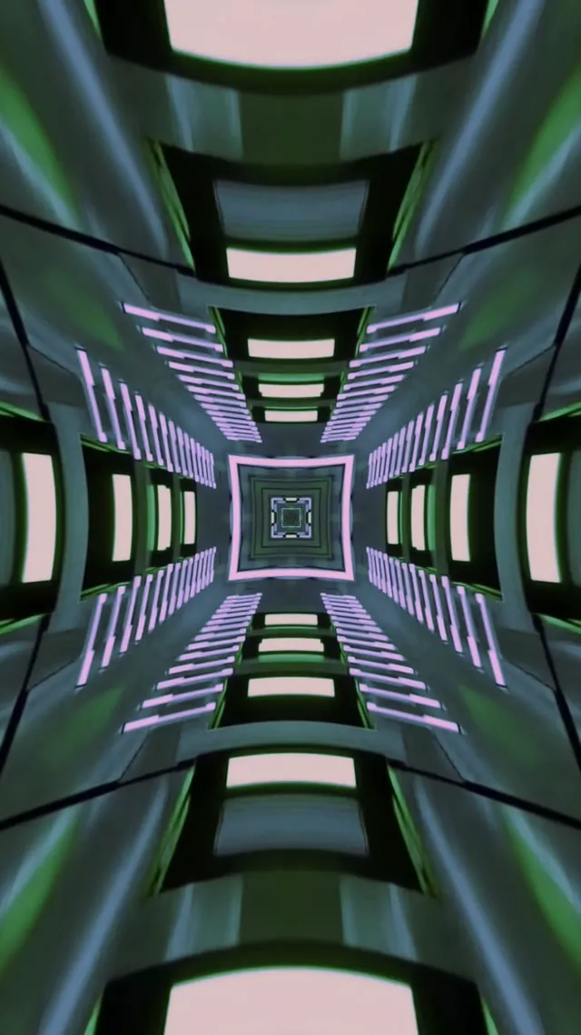 تونل نئون VJ Loop | مربع صورتی سبز گردباد | 9:16 Reels 60fps محافظ صفحه