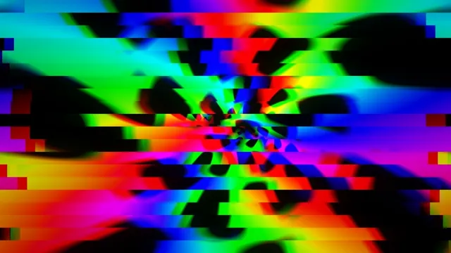 Vibrant Digital Glitch Effect with Rainbow Neon Colors