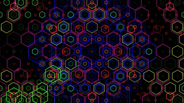 Vibrant neon hexagon 4K motion background for broadcast and video editing