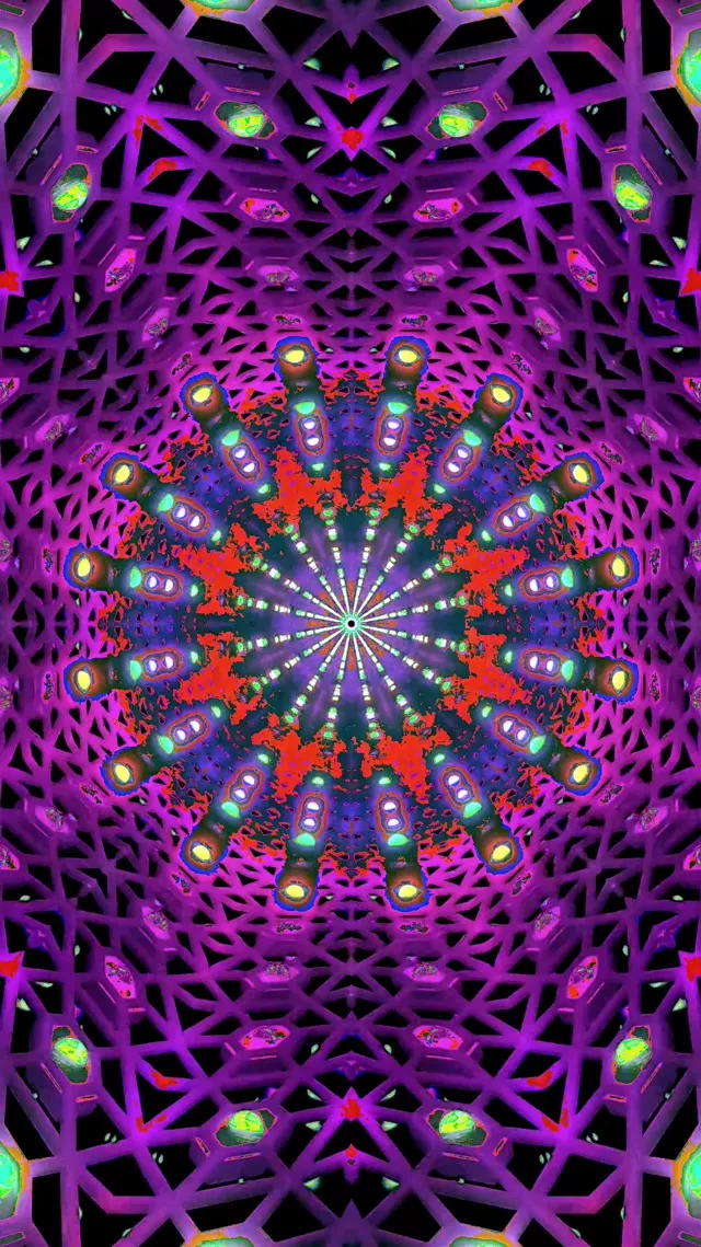 Vj loop Neon Tunnel Purple Fractal Kaleidoscope Burst 9:16 reels 60fps screensaver