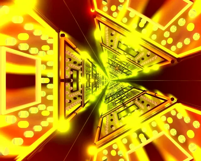 VJLoops Tunel Neon Placă Circuit Galben Strălucire 5:4 Industrial 60fps Screensaver