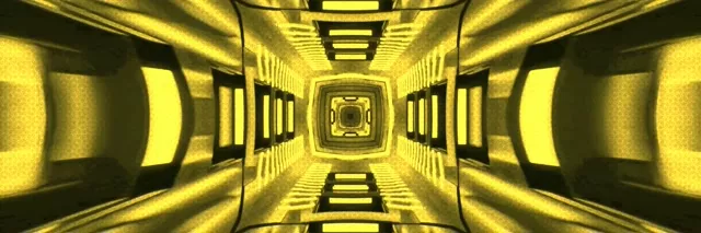 Terowong Neon Kaleidoskop Kuning VJLoops 3:1 Tiga Lebar 60fps Screensaver
