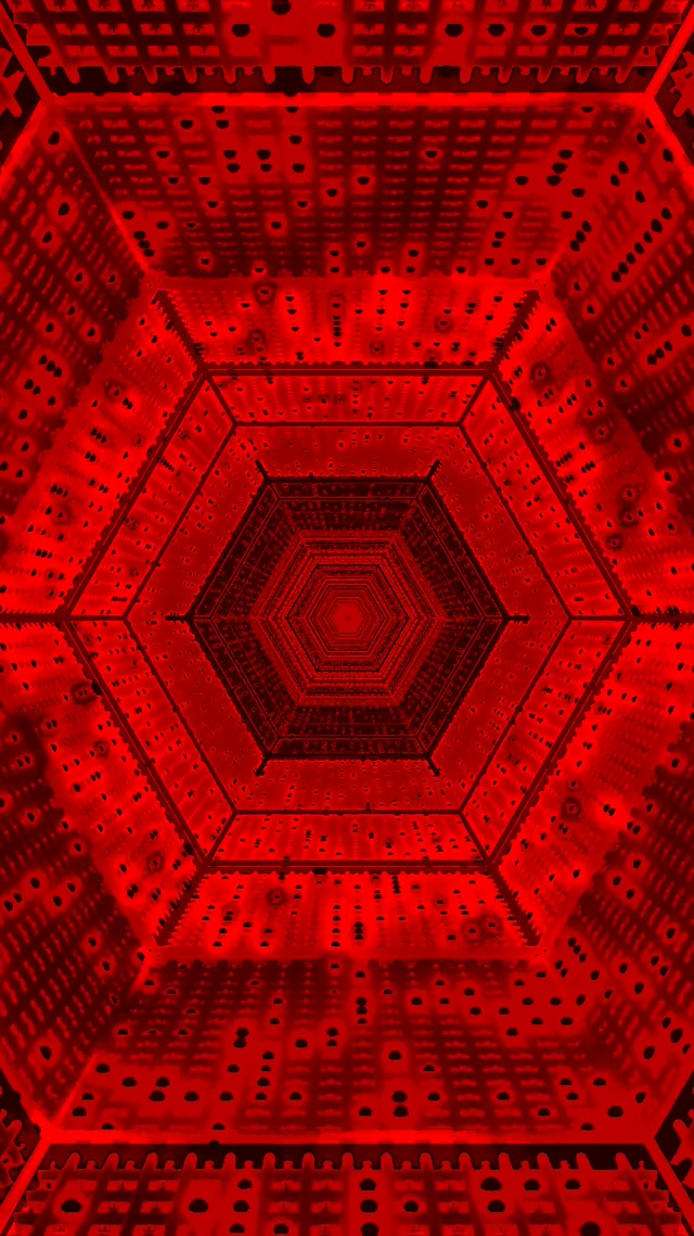9:16 Reels Tunnel Neon Cremisi 60fps Vortice Esagono Frattale Screensaver Animazione VJ