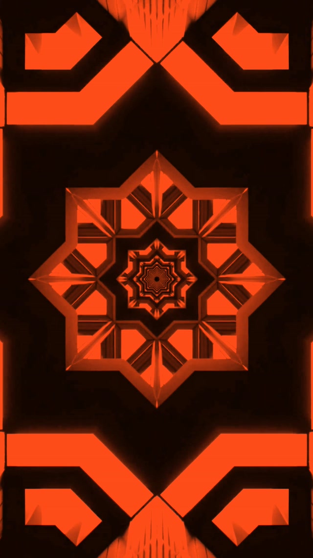 Tunnel Neon Arancione Stella Mandala Vj Loop 9:16 Reels 60fps Screensaver