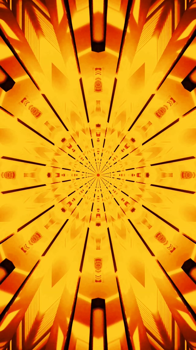 Neon Tunnel Golden Sunburst Kaleidoscope Vj Loop 9:16 Reels 60fps Screensaver