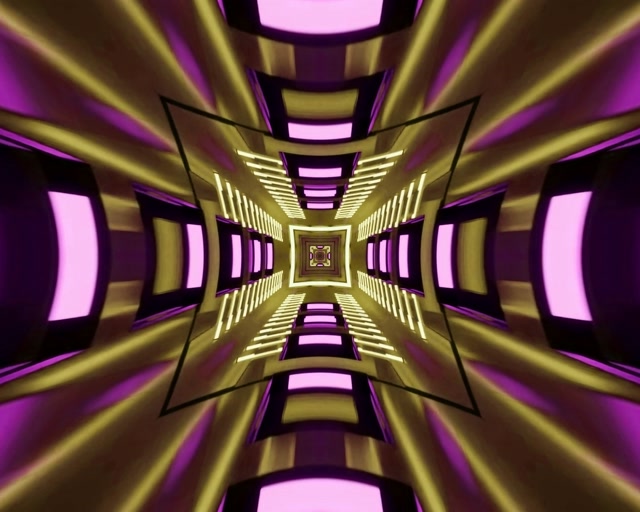 Neon Tunnel Gold Purple Kaleidoscope VJ Loop 5:4 სამრეწველო 60fps ეკრანის დამცველი