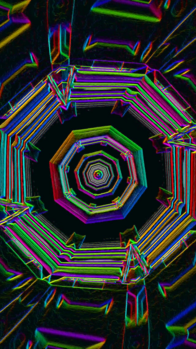 Neon Tunnel Octagon Vortex 9:16 Reels 60fps Screensaver VJ Loop