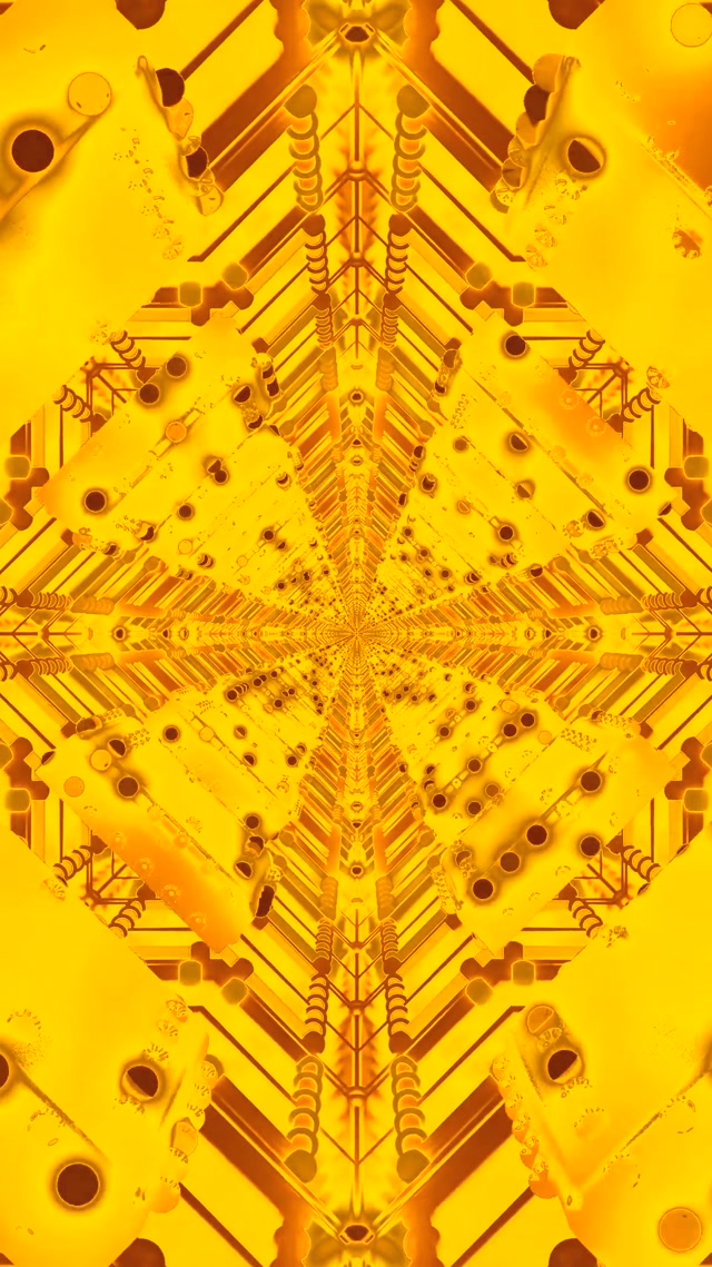 황금색 네온 터널 스크린세이버 60fps 9:16 릴스 VJ Loop 프랙탈 서킷