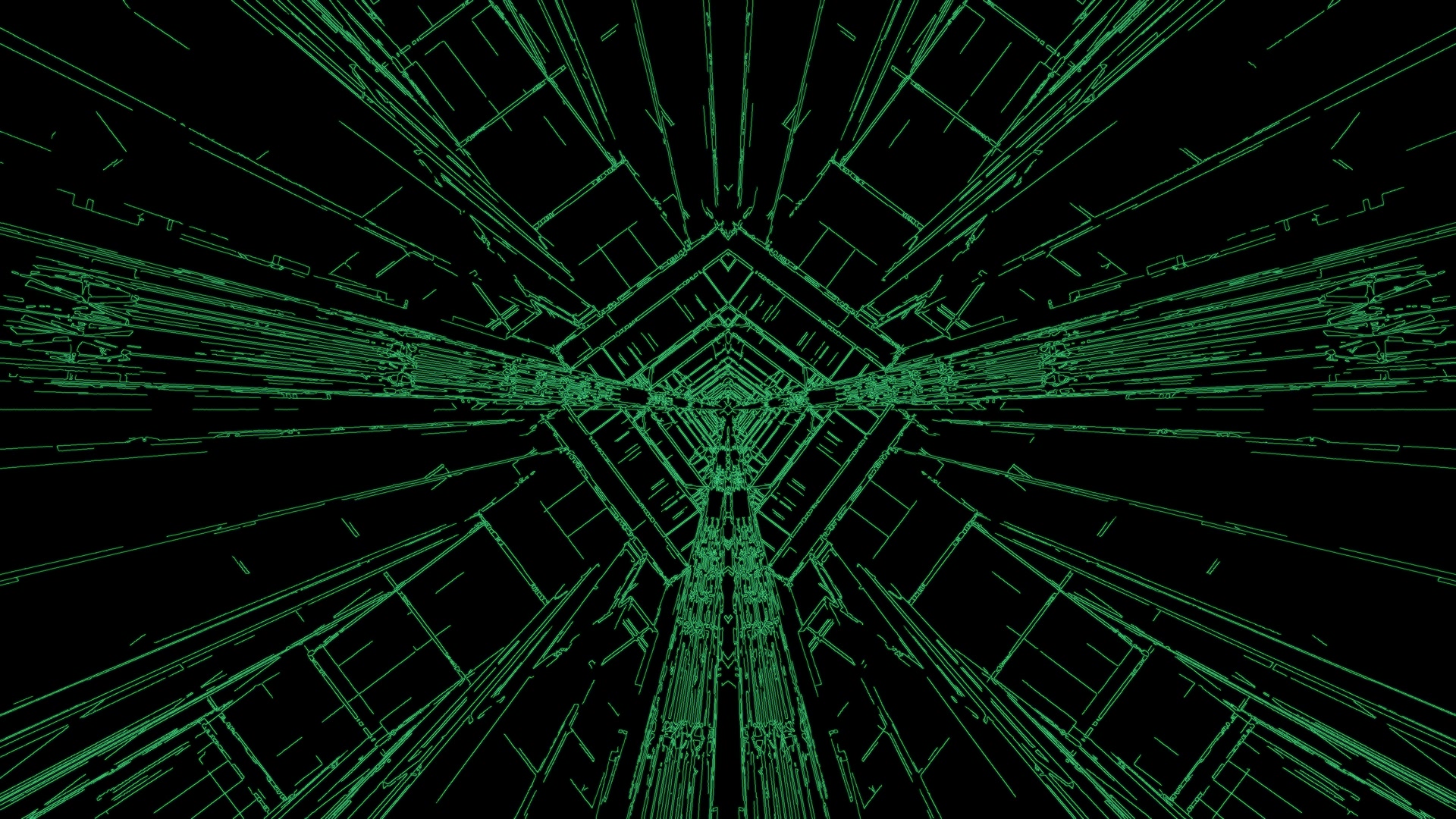 žalias neon tunelis ekrano užsklanda windows 11 VJ loop 4K UHD 60fps geometrinės linijos