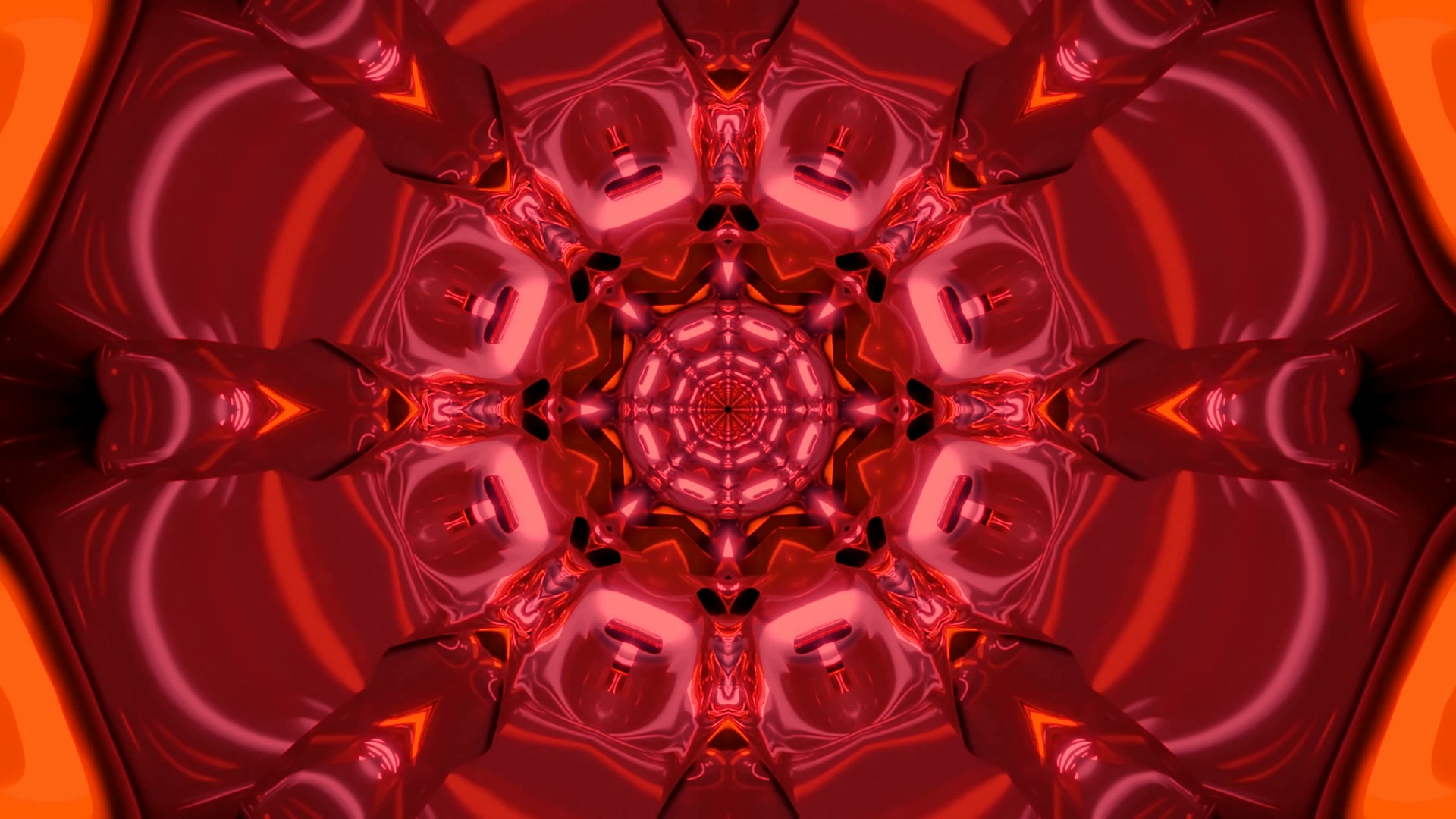 raudonas neon tunelis kaleidoskopo raštas ekrano užsklanda windows 10 4K UHD 60fps VJ loop