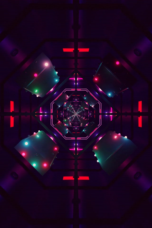 Neoninė tunelė ekrano užraktas 2:3 portrete 60fps VJ Loop rožinės šviesos aštuonkampis