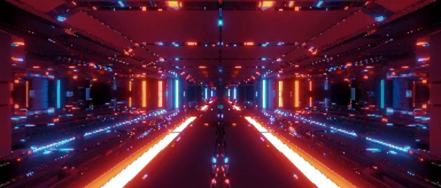 Neono Tunelis Raudonas Mėlynas Švytėjimas VJ Loop 21:9 Ultrawide 60fps Ekrano užsklanda