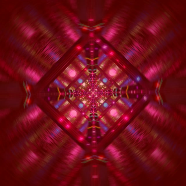 Neon Tunnel Red Diamond Kaleidoscope Vj Loop 1:1 Kvadratas 60fps Ekrano užraktis