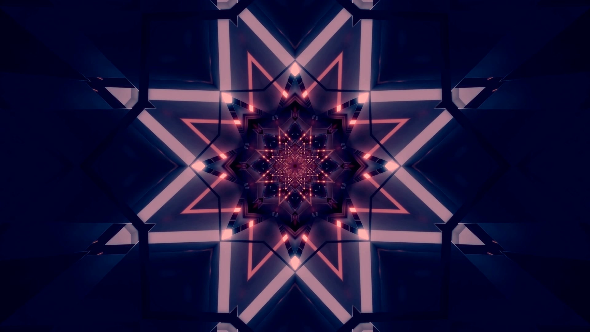 4K UHD 60fps ekrano užsklanda neon tunelis rožinis mėlynas geometrinis žvaigždės kaleidoskopas VJ loop