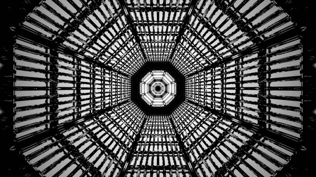 Juodas Baltas Abstraktus Geometrinis Tunelis VJLoops - Kaleidoskopas Judėjimo Fonas