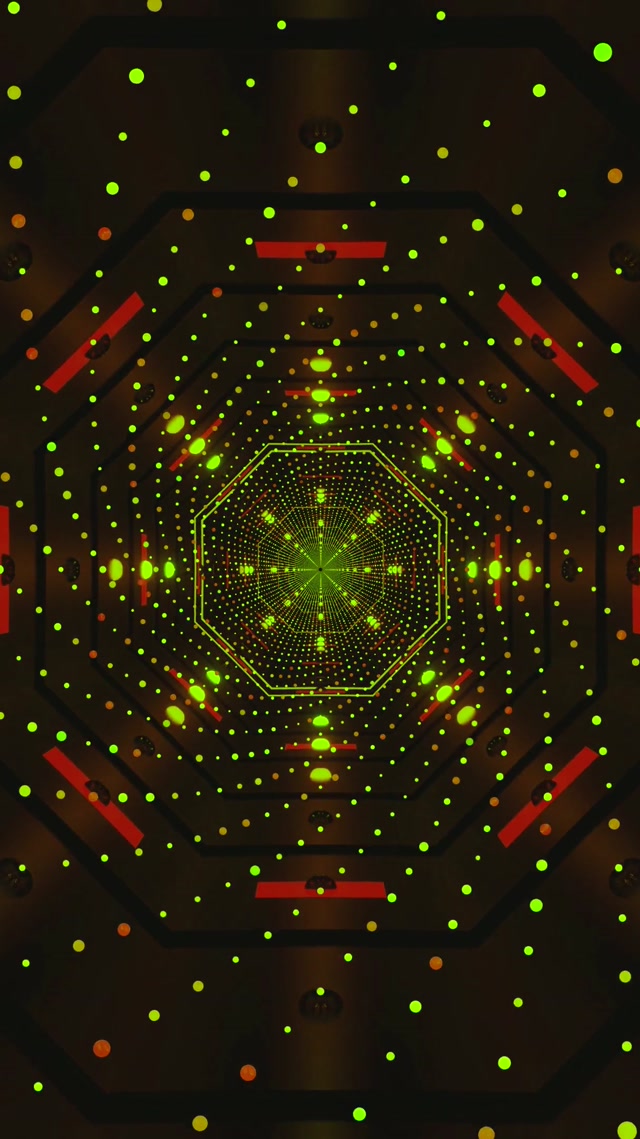 Neon tunelis žali taškai ekrano užsklanda 9:16 reels 60fps VJ loop