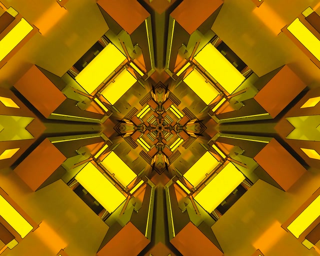 Zelta Neon Tunelis Ekrānsaudzētājs 5:4 Industrial 60fps VJ Loop Dzeltens Fraktāls