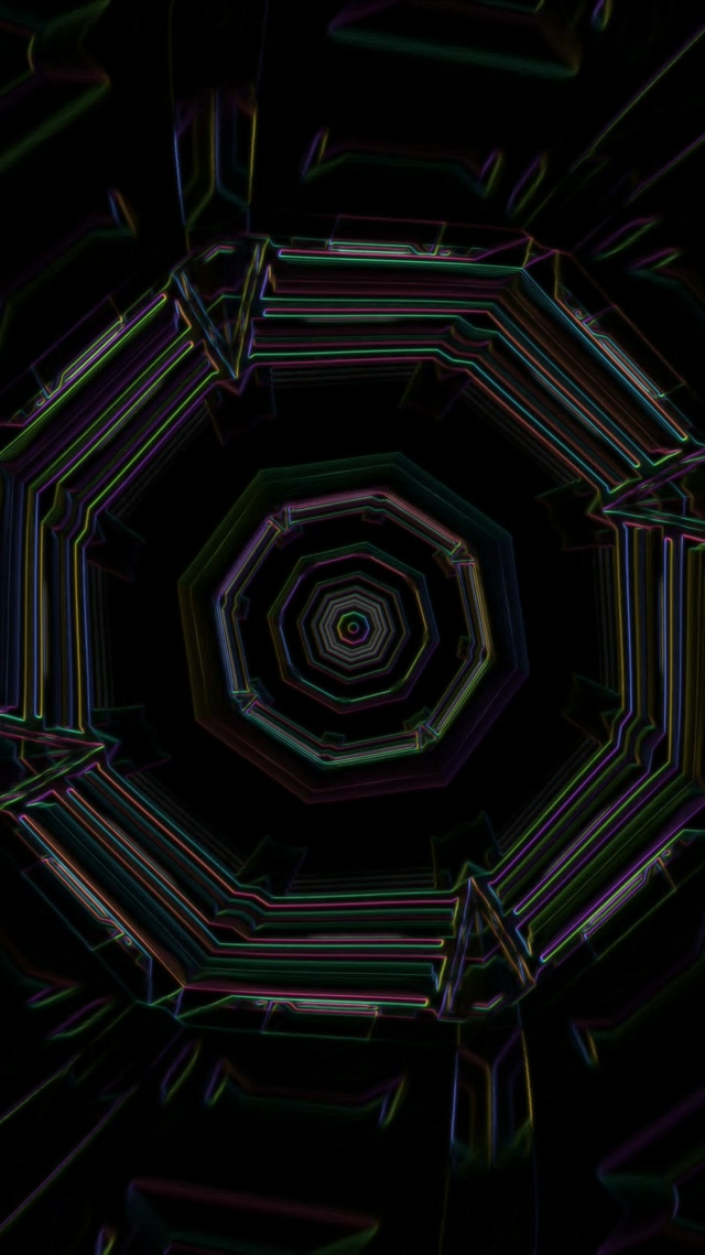 Neon Tunnel Octagon Vortex 9:16 Reels 60fps VJ Loop Screensaver
