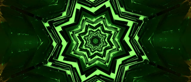 Neon Tunnel Green Star Vortex VJ Loop 21:9 Ултра широк 60fps Заштедувач на екран